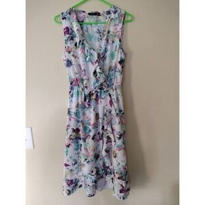 Apt 9 Womens Floral Ruffle V Neck Midi Dress White Multi Size M